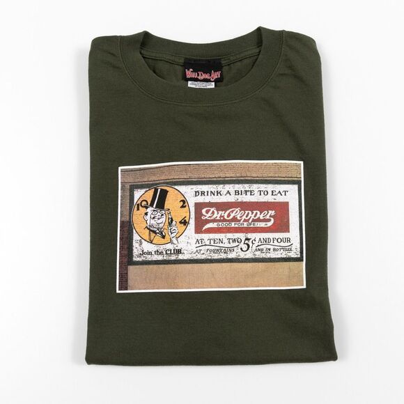 Vintage Dr Pepper Drink a Bite‎ to Eat T-Shirt 2XL Green Graphic Retro EUC - Picture 9 of 9